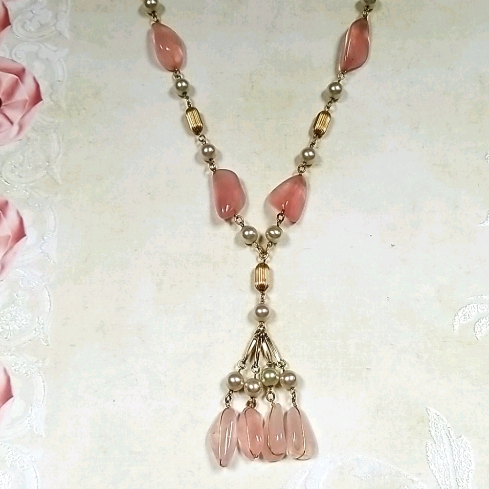 Vintage 12K Gold Filled Pink Quartz Majorca Pearl Necklace - Picture 5 of 11